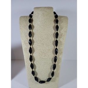 Vintage Napier Black Lucite Gold Tone  Tetrahedron Beaded Necklace 30 Inch Long